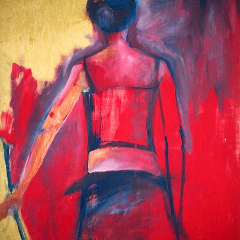 Dos rouge, acrylique sur panneau, 90 x 110 cm