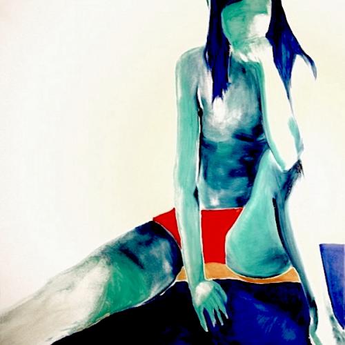 Slip rouge, huile sur toile, 100 x 100 cm