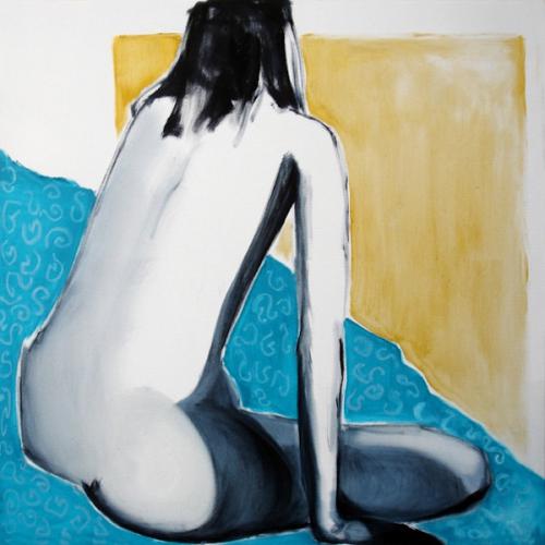 Le bain, huile sur toile, 100 x 100 cm