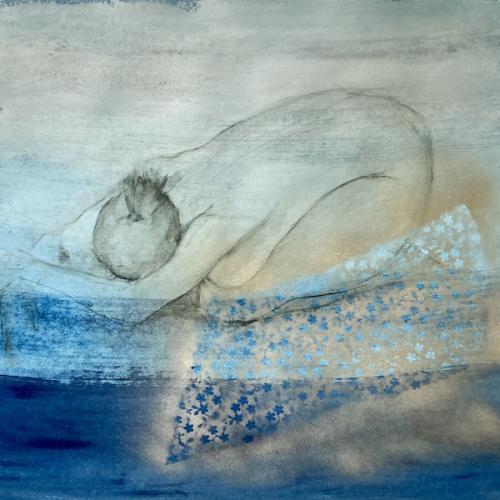 cachée, tehnique mixte sur papier, 85 x 75 cm