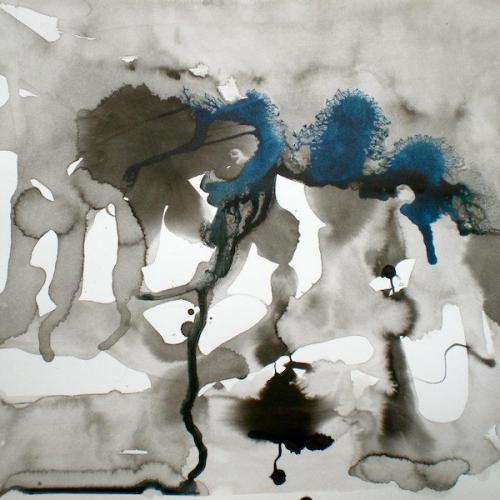 Trois bleus, encre sur papier, 33 x 25 cm
