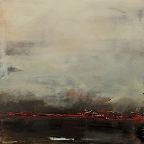 Ligne rouge, huile sur toile, 50 x 50 cm